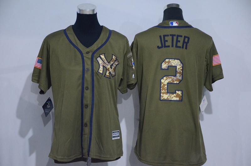 Womens 2017 MLB New York Yankees #2 Jeter Green Salute to Service Stitched Baseball Jersey->->Women Jersey
